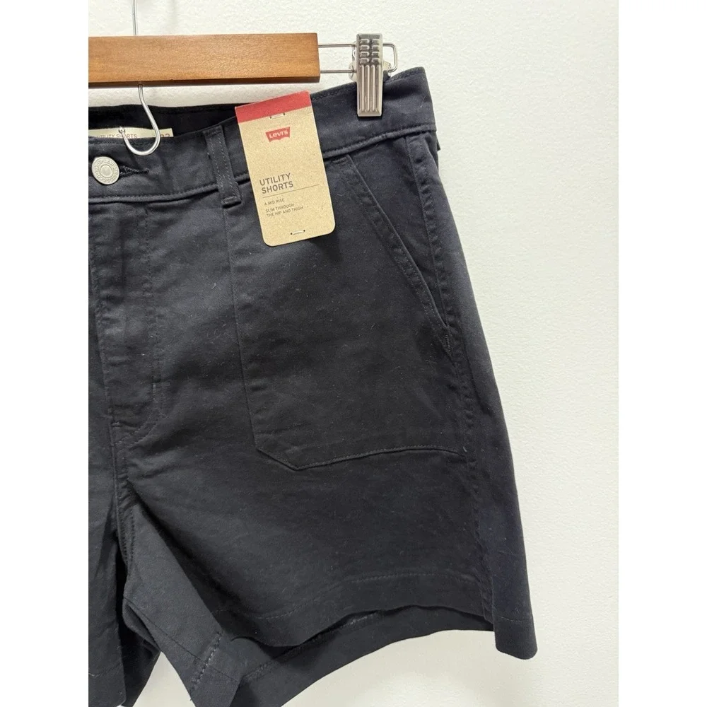 Levi's Utility Shorts Women's Size 32 Black Mid Rise Stretch Cotton NWT Levis‎